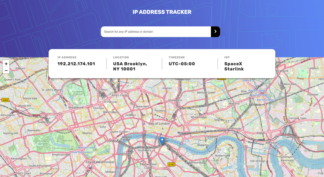 image of IP address tracker page